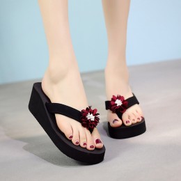 Thick Bottom Floral Red Slippers