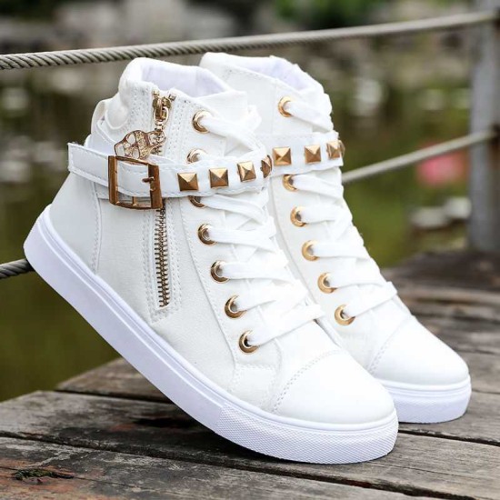 White Side Zipper Breathable Casual Sneakers image