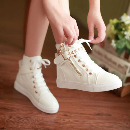 White Side Zipper Breathable Casual Sneakers image