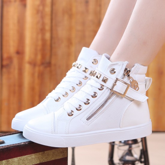 Buy White Side Zipper Breathable Casual Sneakers
