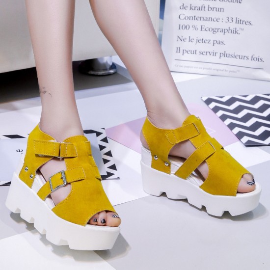 High Heel Flip Flop Yellow Casual Wedge Sandals image