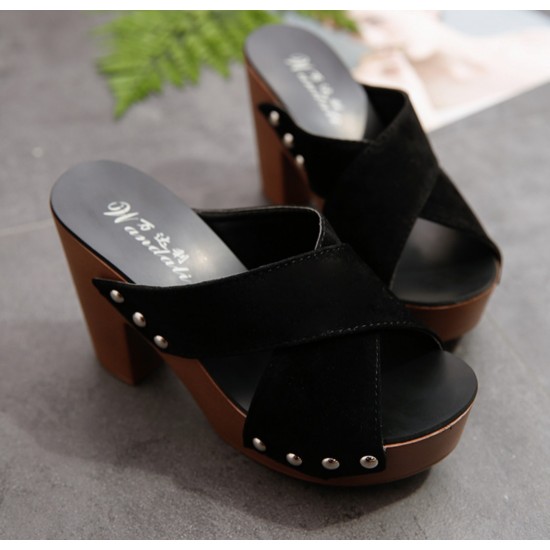 Block Studded High Heels Black Sandals image