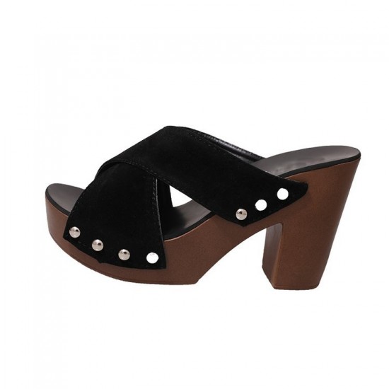 Block Studded High Heels Black Sandals image