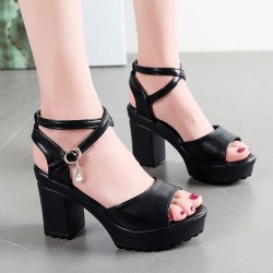 Black Open Toe Chunky High Heels Sandals Black Open Toe Chunky High Heels Sandals