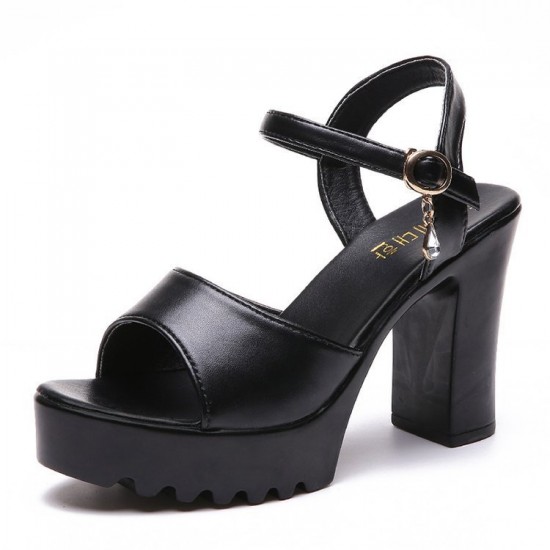 Black Open Toe Chunky High Heels Sandals image