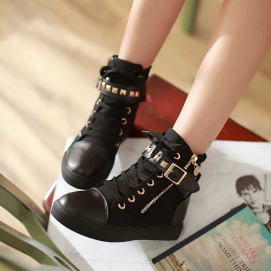 Black Side Zipper Breathable Casual Sneakers image
