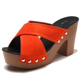 Red Studded High Heels Orange Sandals