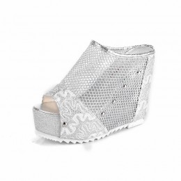 Silver Retro Ethnic High Heels Wedge Sandals