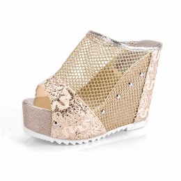 Golden Retro Ethnic High Heels Wedge Sandals