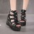Floral Design High Heels Black Wedge Sandals