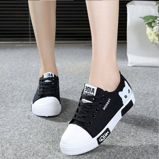 Round Toe Canvas Black Casual Sneakers image