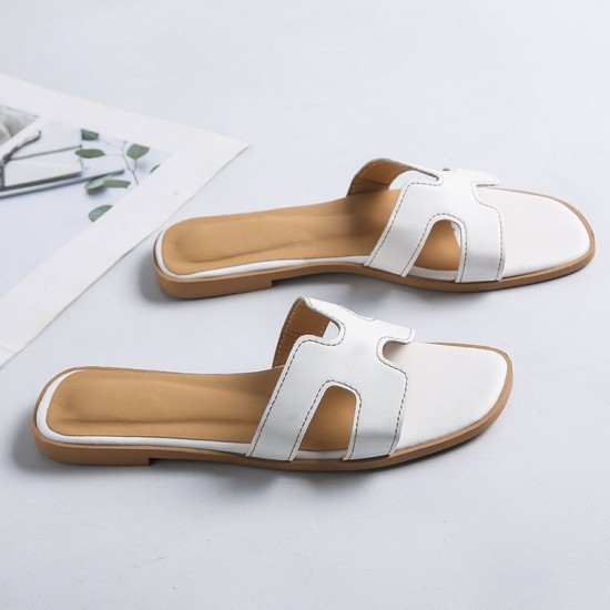 Designer Flat Bottomed White H Slippers image