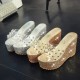 Dotted Transparent Silver Wedge Mules Sandals image