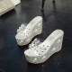 Dotted Transparent Silver Wedge Mules Sandals image