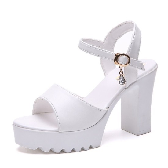 White Open Toe Chunky High Heels Sandals image