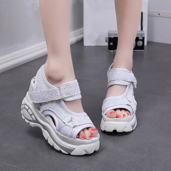 Bottom Sequin Muffin Wedge White Sandals image