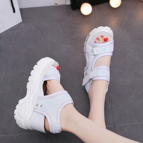 Bottom Sequin Muffin Wedge White Sandals image