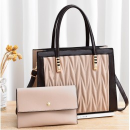 Luxury Diamond Texture Lattice Two Piece Handbag Set-Cream