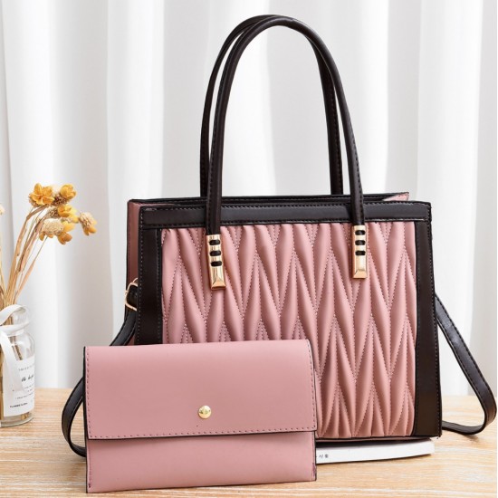 Luxury Diamond Texture Lattice Two Piece Handbag Set-Pink image