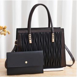 Luxury Diamond Texture Lattice Two Piece Handbag Set-Black