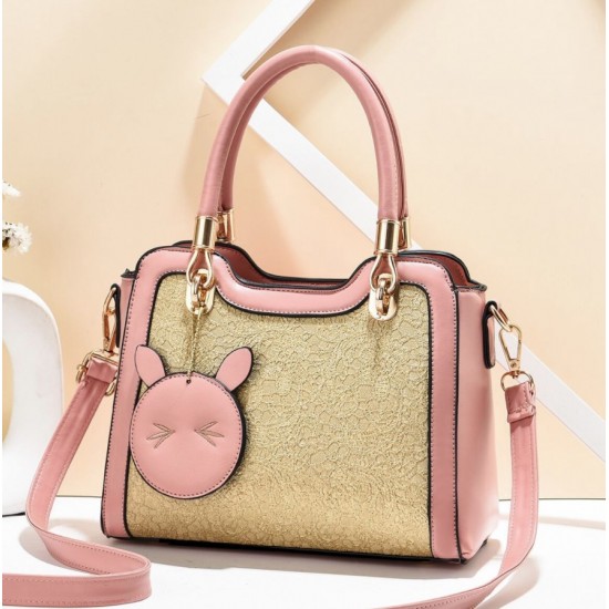 Pure Leather Women Fashionable Shuolderbag-Pink image