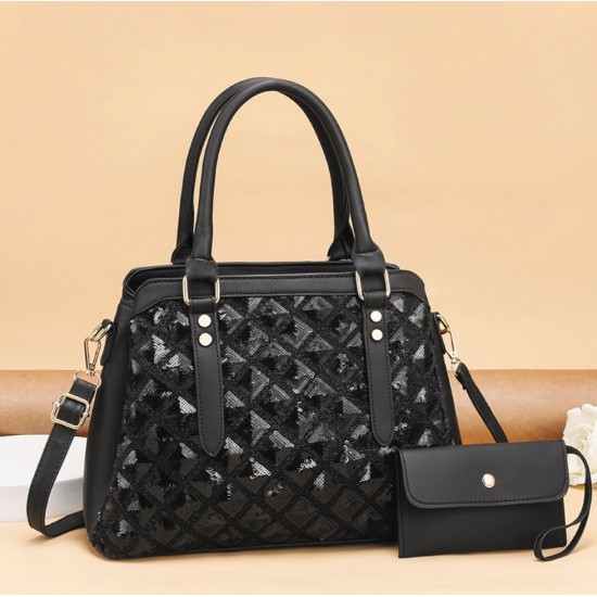 Luxury Sequin Two Piece Handbag Set-Black image