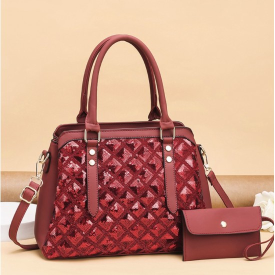 Luxury Sequin Two Piece Handbag Set-Red image