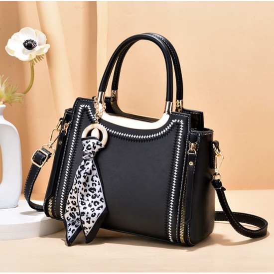 New Fashion Soft Leather Messenger Bags Handbags-Black image