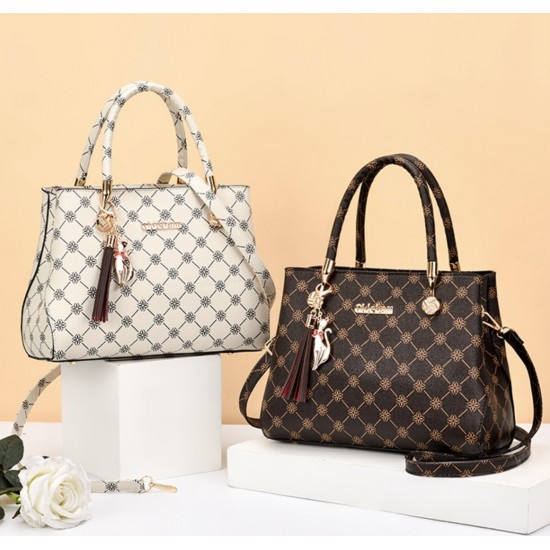 Designer Pattern Brown Shoulder Bag or Handbag-White image