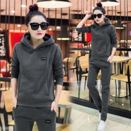 Leisure Hooded Two Piece Sportswear Suit - Grey