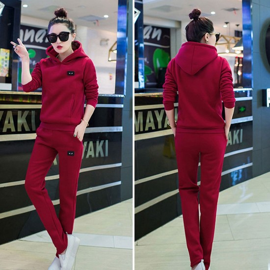 Leisure Hooded Two Piece Sportswear Suit - Red image