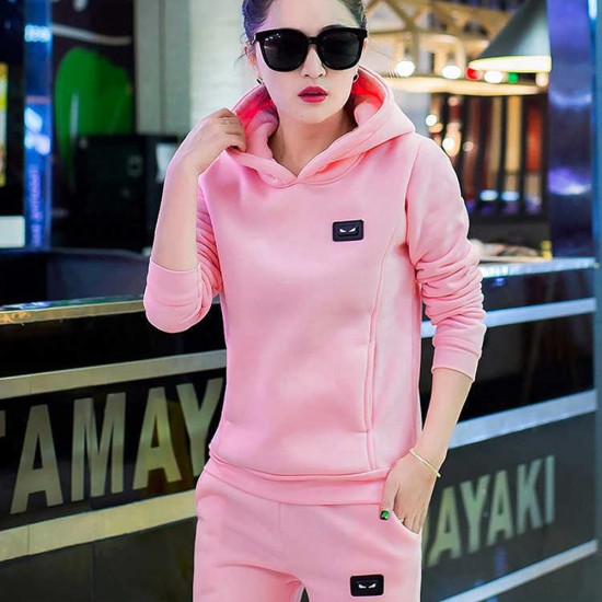 Leisure Hooded Two Piece Sportswear Suit - Pink image