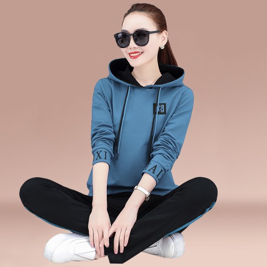 Hoodie Style Two Piece TrackSuit - Blue image