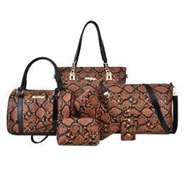 Python Pattern Leather Handbags Set - Brown