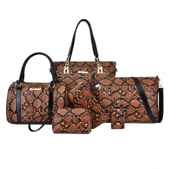 Python Pattern Leather Handbags Set - Brown image