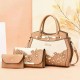 Three Pieces Luxury Carved Elegant Handbags Set - Brown image