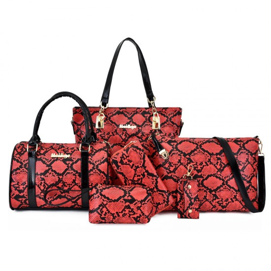 Python Pattern Leather Handbags Set - Red image