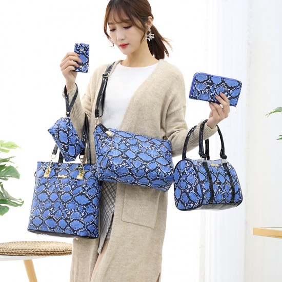 Python Pattern Leather Handbags Set - Blue image