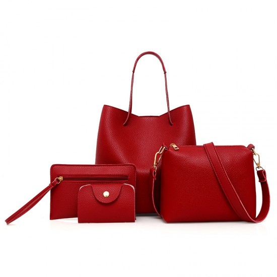 Composite Fashion Leather Handbags Set - Red image