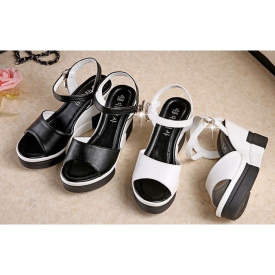 Women Summer Slope Fish Mouth White High Wedge Sandals image