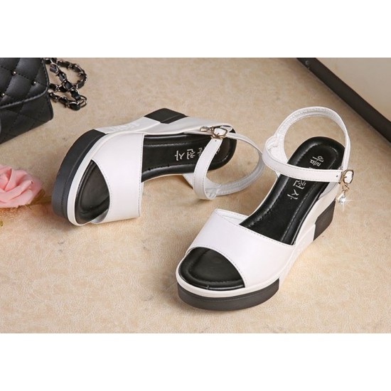 Women Summer Slope Fish Mouth White High Wedge Sandals image