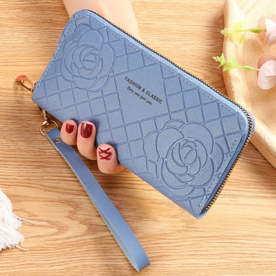 Floral Design Ladies Leather Wallet - Blue image