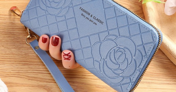 Buy Floral Design Ladies Leather Wallet Blue Fashion