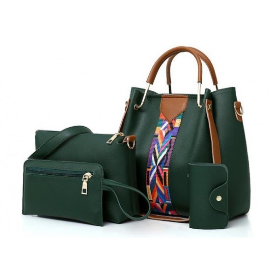 New Woman Green Color 4 Piece Shoulder Bag image