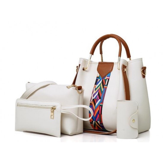 New Woman White Color 4 Piece Shoulder Bag image