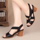 Women Cross Straps Fish Mouth Thick Heeled Sandals - Black image