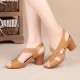 Women Cross Straps Fish Mouth Thick Heeled Sandals - Beige image