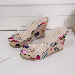 New Transparent Summer One-Line High Heeled Sandals-Cream