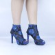 Floral Mesh Embroidered Stiletto High Heel Shoes - Blue image