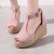 Women Peep Toe Buckle Up Wedge Heel Sandals -Pink